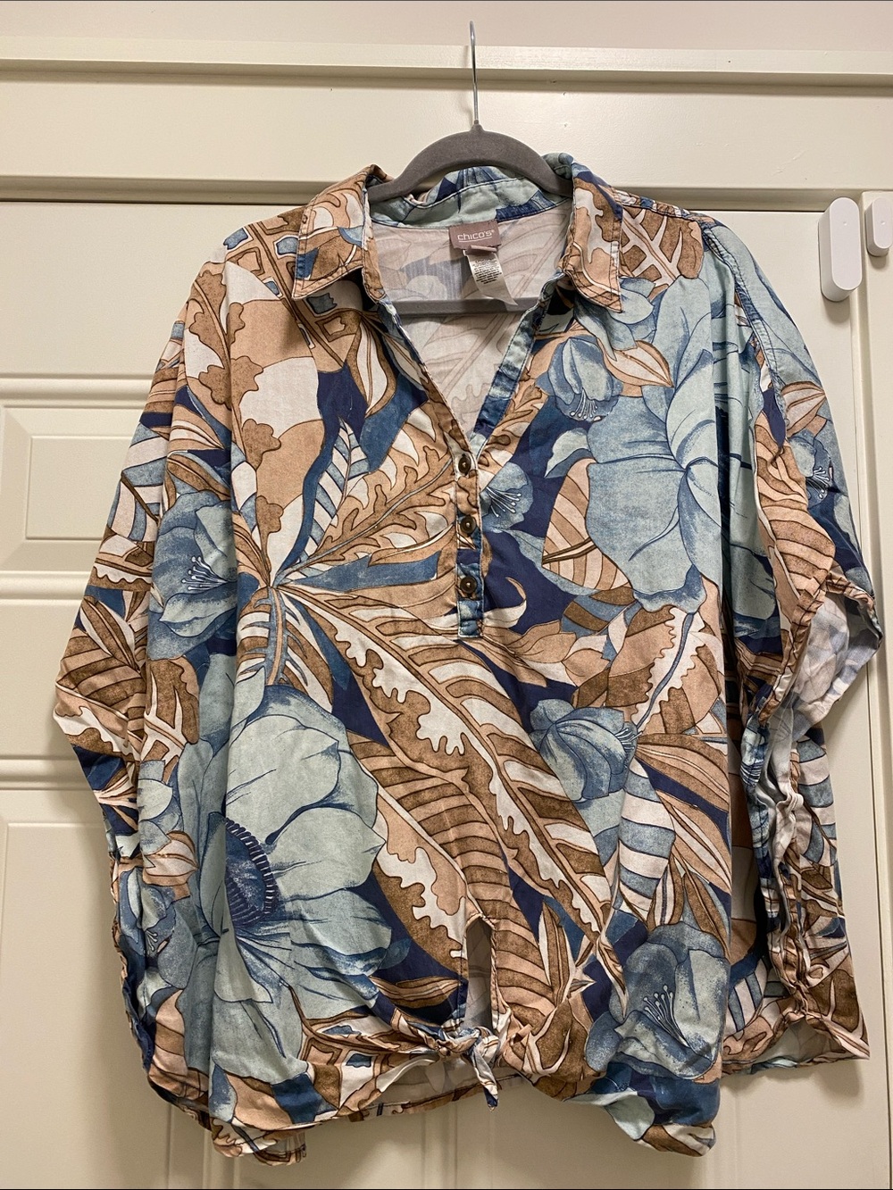 Chico's Blue & Brown Floral Popover Blouse